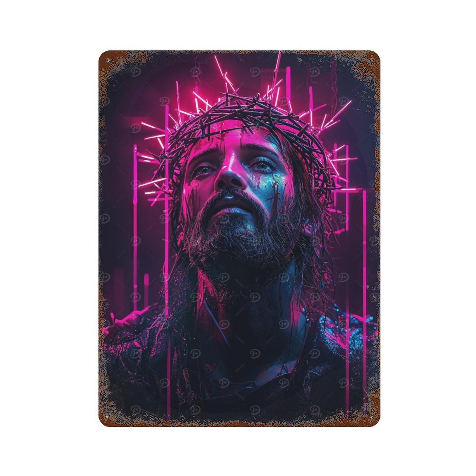 Jesus in Neon Lights Vintage Rust Metal Sign 15.7"x11.8", Shabby Chic Decor for Garage, Pub Or Kitchen