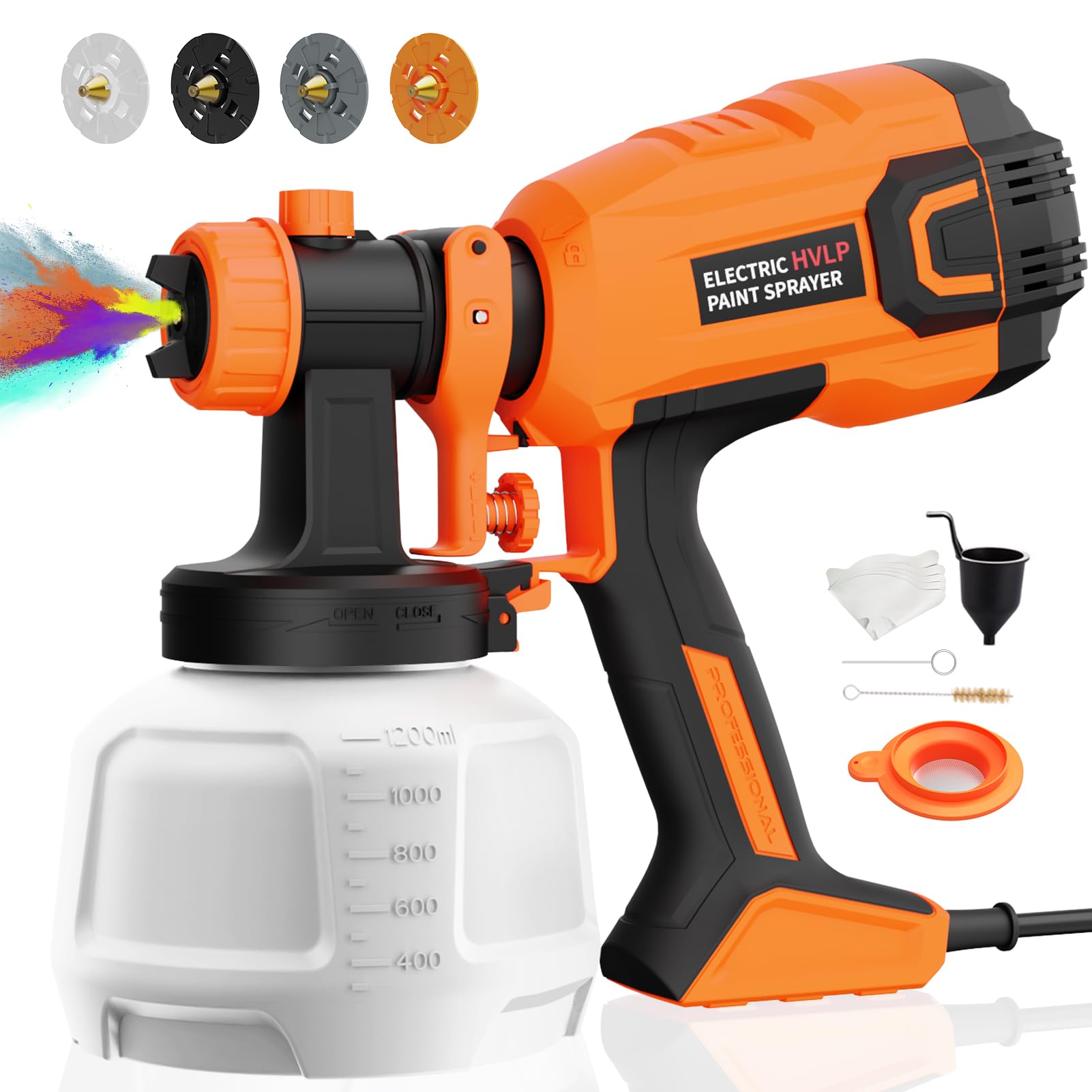 Paint Sprayer, 700W HVLP High Power Electric Spray Paint Gun with Adjustable Spray Width Knob, 40 Fl Oz Container, 4 Nozzles & 3 Patterns, Easy to Clean, for Furniture, House, Fence, Walls, Etc.