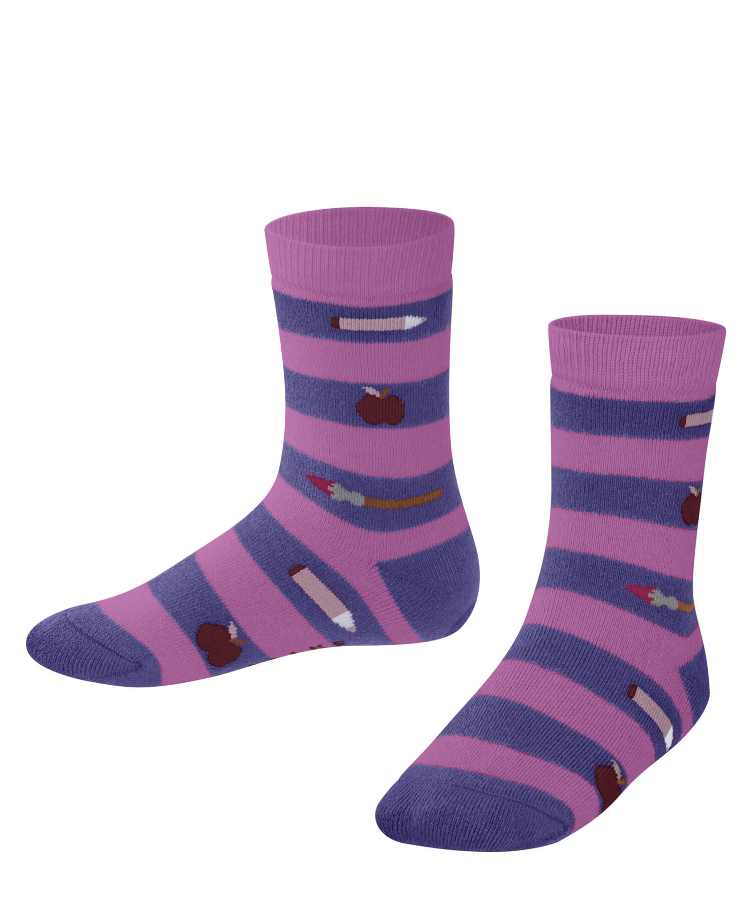 FALKE Unisex Kids School Supplies K So Cotton Patterned 1 Pair Socks, Red Lipstick 8350, 12-2.5
