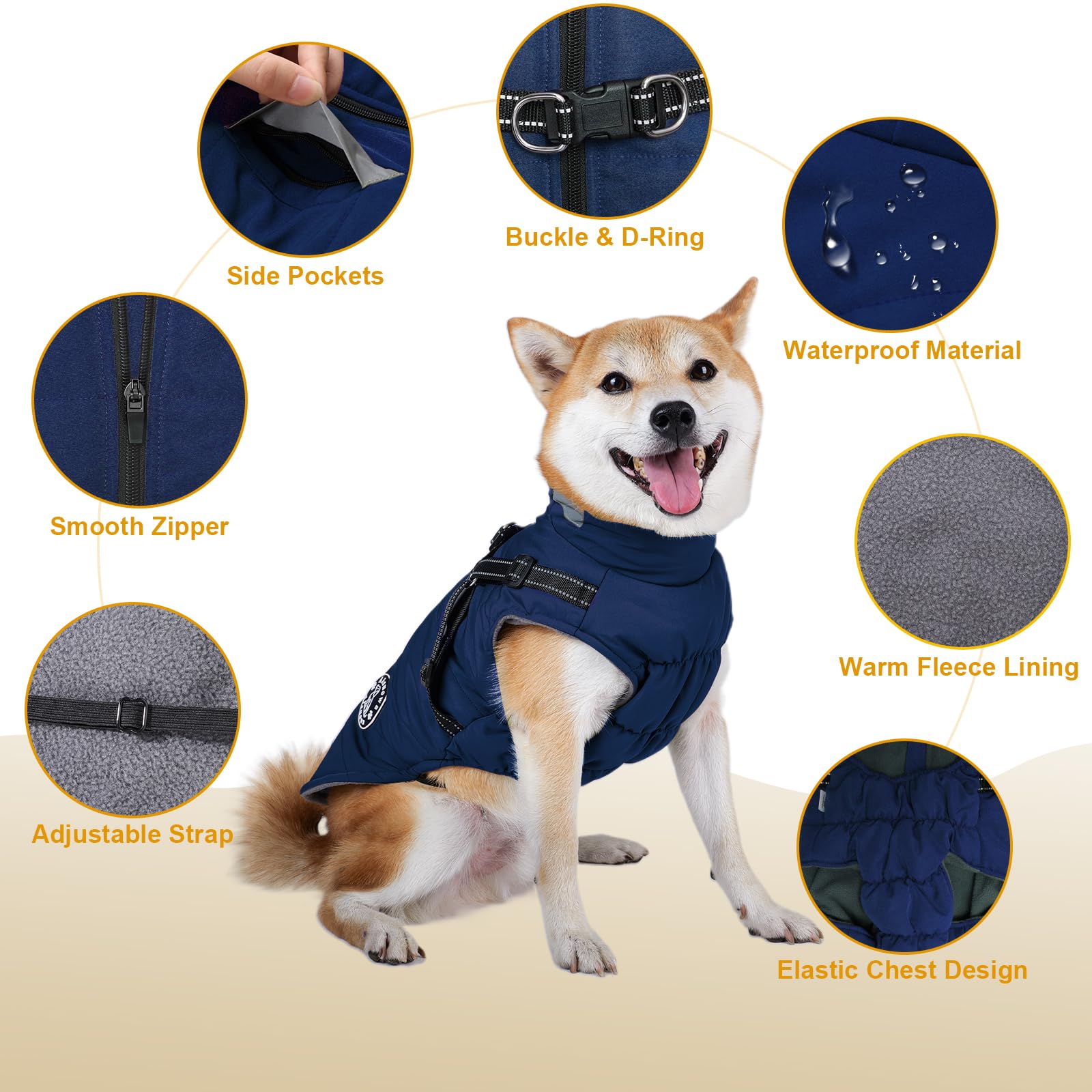 Cappotto Cane Invernale, Cappotto per Cani Impermeabile con Fodera in Pile Giacca Invernale Calda Lavabile con Strisce Riflettenti, Giacca Antivento per Cani di Piccola Taglia Grande Media