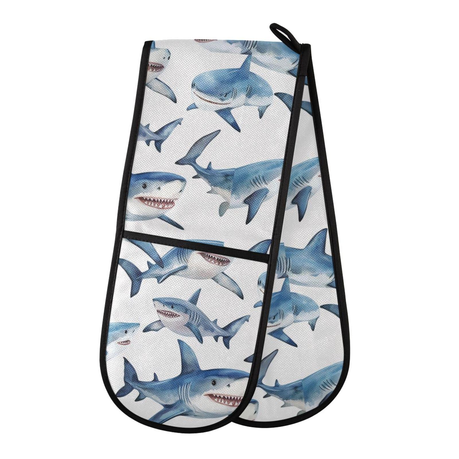 Double Oven Gloves Sharks Watercolor Heat Resistant Pot Holder
