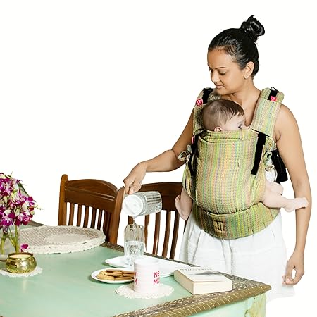 A Anmol Baby Ergonomic Adjustable Baby Carrier Flexy - Premium 100% Handwoven Cotton Newborn to Toddler - 1 Day to 4 Years, 4 Ways to Carry, ASTM Tested, 3-20kg (Aquarelle Hearts)