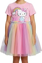 Hello Kitty Girls Rainbow Print Short Sleeve Tutu Skirt Dress Sizes 4 to 10 Years