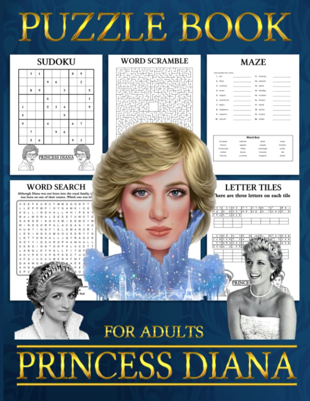 Princess Puzzle Book: Relax Be Happy Diana Sudoku Adult Word Scramble Activities Books Perfectly Portable Pages