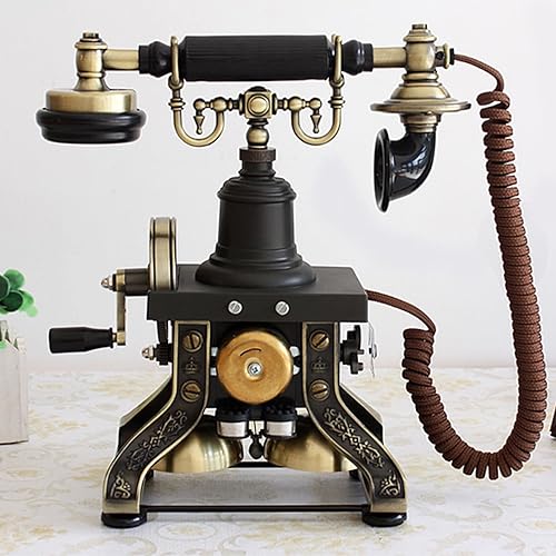 Miniatura 2 de Teléfono fijo retro vintage, estilo europeo antiguo antiguo con cable giratorio con cable, teléfono fijo de metal con timbre mecánico para oficina