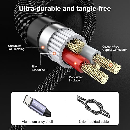 Miniatura 6 de MOSWAG Cable AUX de 1.64 pies  1.6 ft 0.138 in macho a macho cable estéreo de audio de 0.138 in de alta fidelidad cable de audio estéreo para