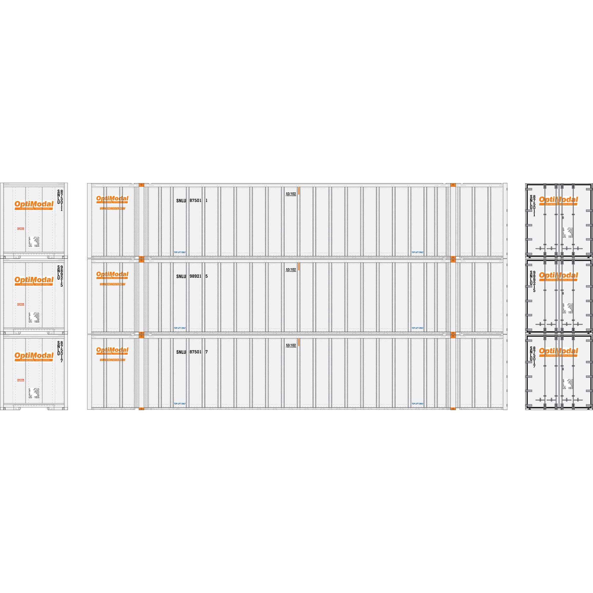 Athearn N 53' Stoughton Containers Optimodal # 2 3 ATH17315 N Vehicles