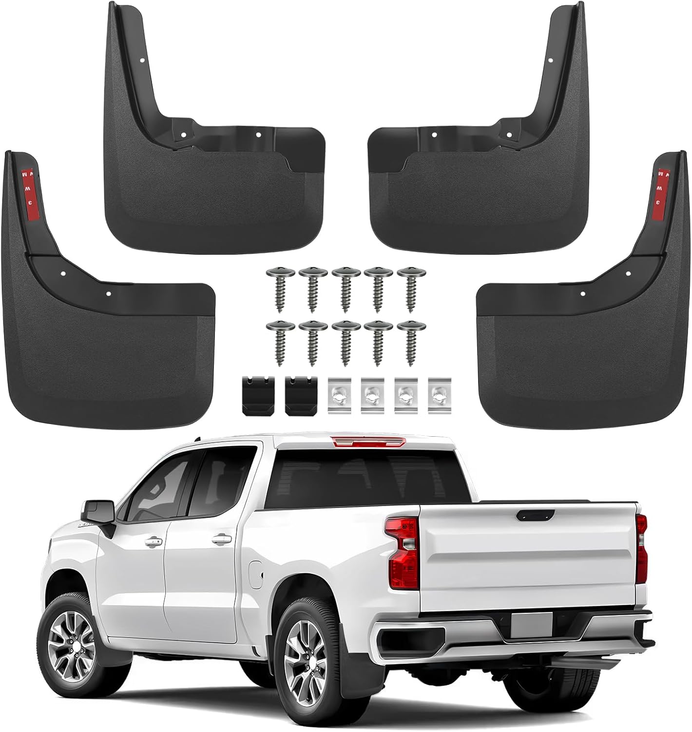 Mud Flaps for 2025 2024 2023 2022 2021 2020 2019 Chevy Silverado 1500 Accessories Heavy Duty Front & Rear Mud Splash Guards (NOT FITS ZR2, LT Trail Boss, Custom Trail Boss), Non-Drilling