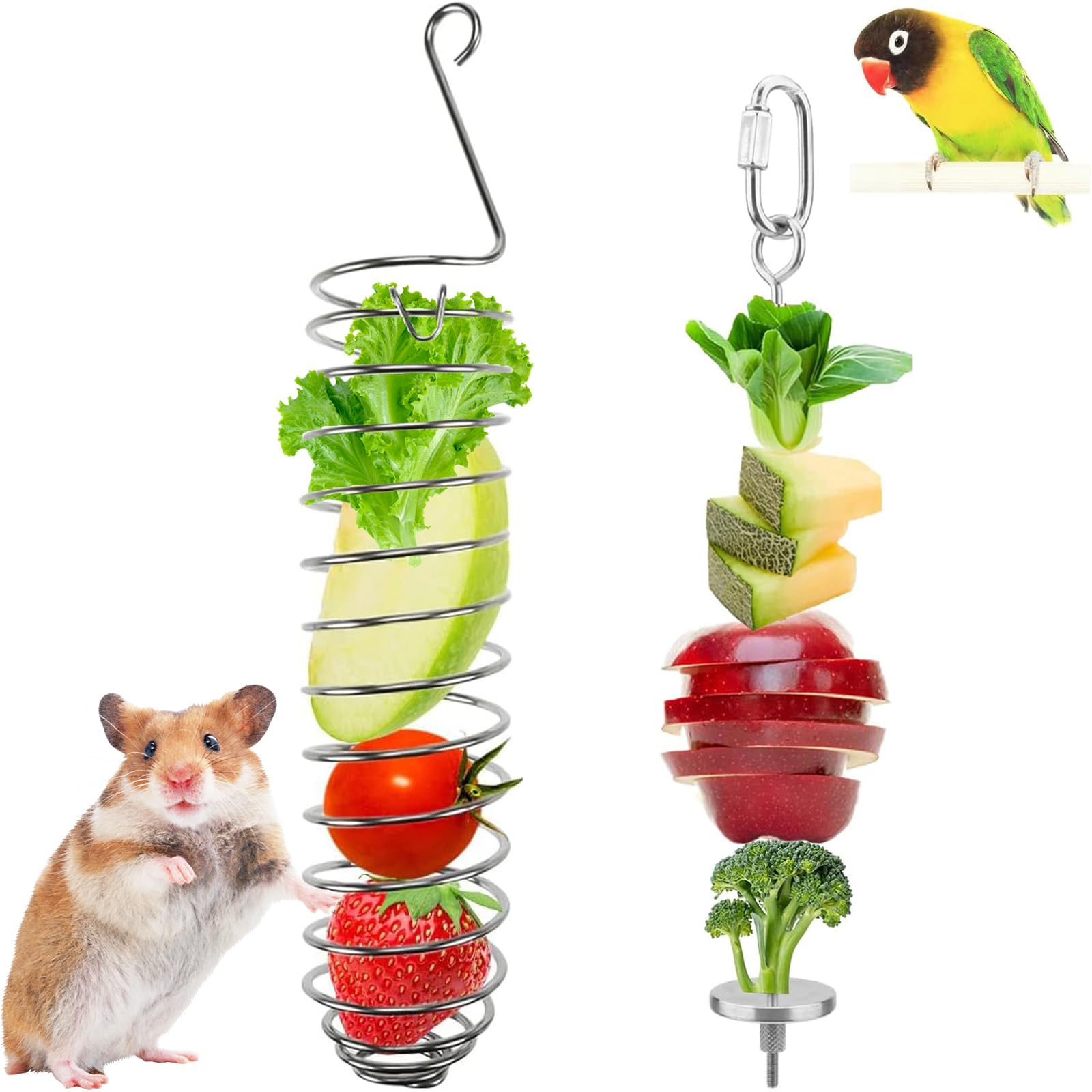 XIEHUZA 2PCS Rat Enrichment Foraging Toys, Stainless Steel Vegetable Skewer Foraging Hanging Feed Tool for Hamster Rodents Bird Parrots, Fancy Mice Cage Accessories Puzzle Toy Slow Feeder