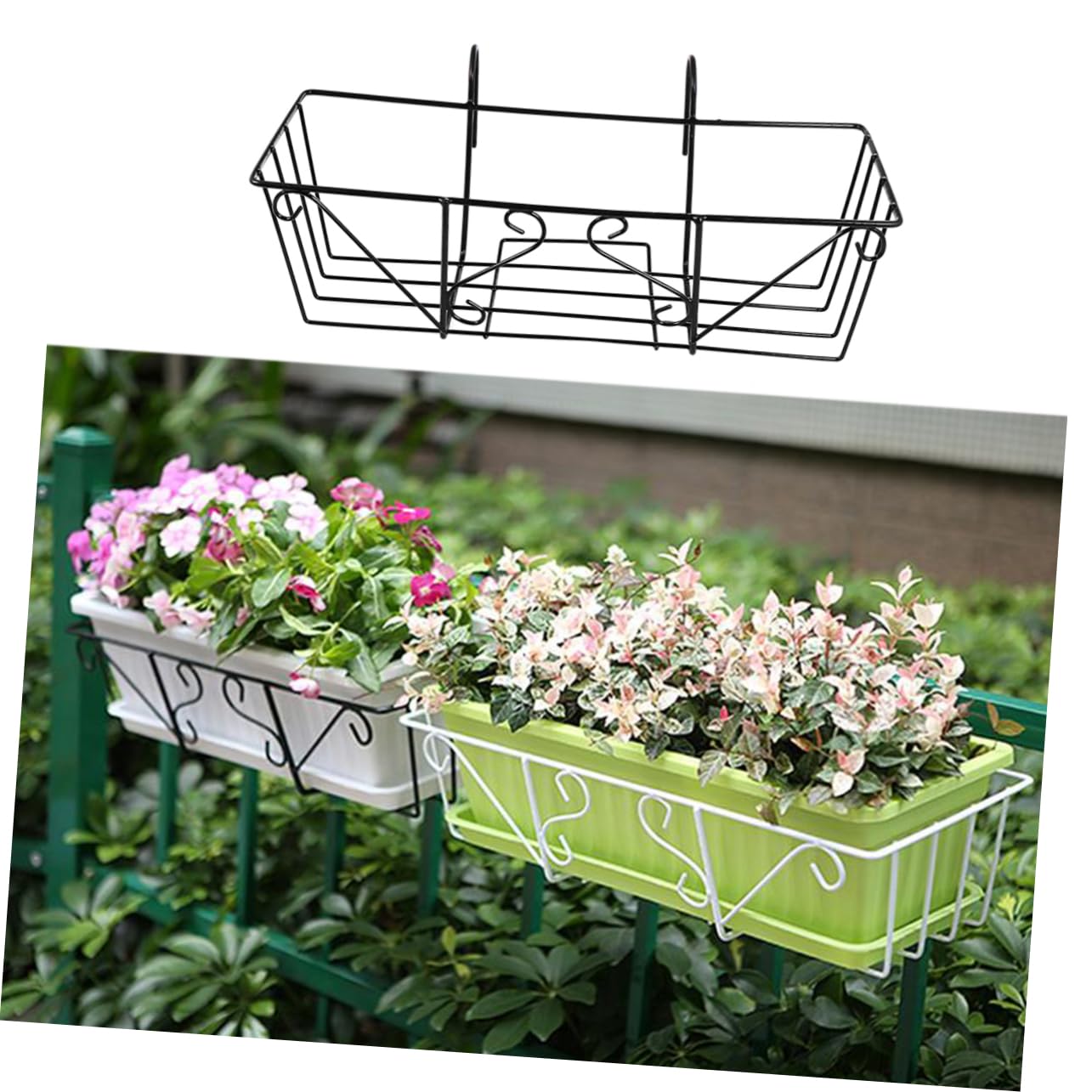 Supporto per Fioriera in Metallo Quadrato Decorativo per Balcone Nero