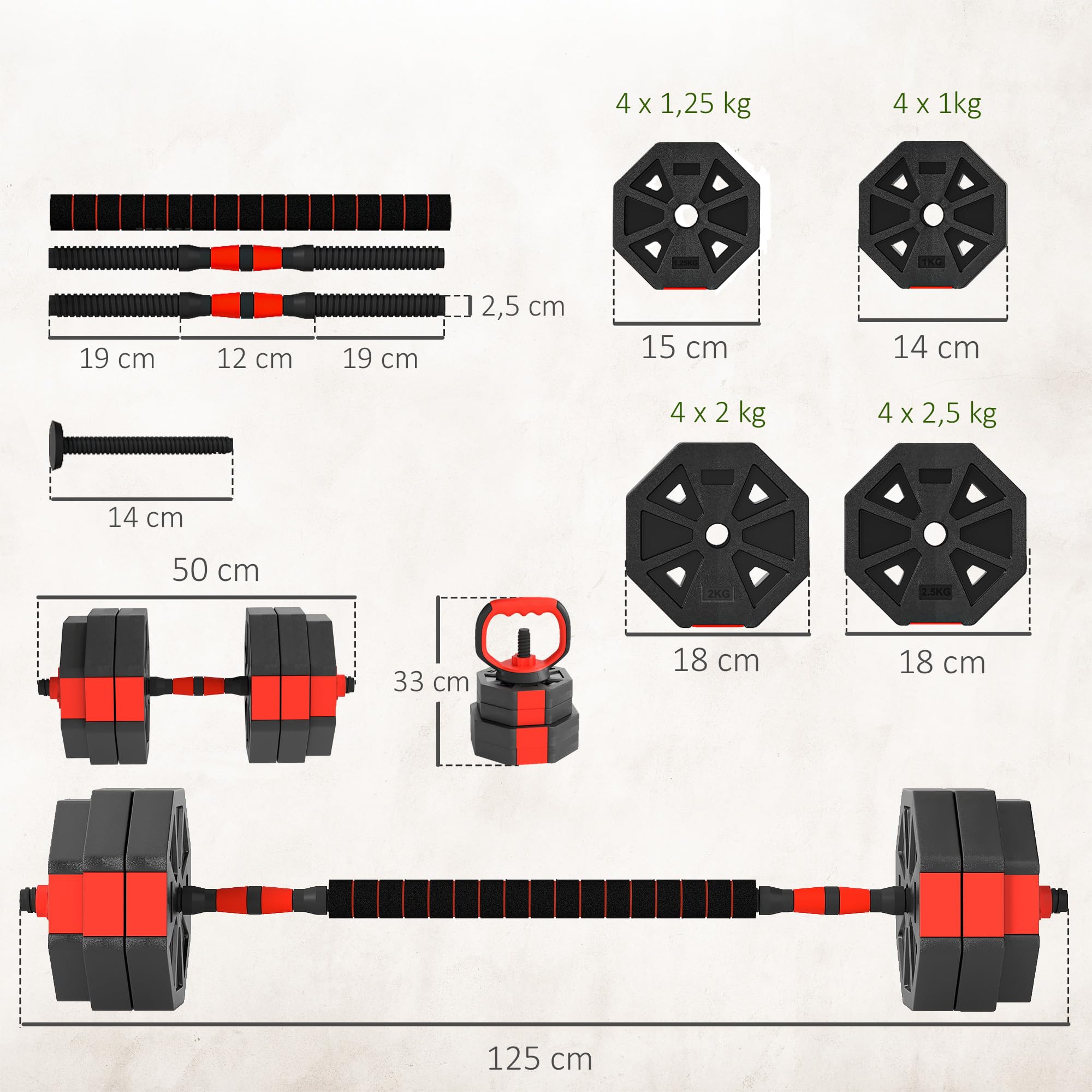 SPORTNOW 6-in-1 Hantelset Kurzhantel Set Kurzhanteln Langhanteln verstellbar 15/20/25/30 KG Hanteln Set Dumbbell mit Verbindungsrohr Sternverschlüsse Kurzhantelset für Krafttraining Zuhause