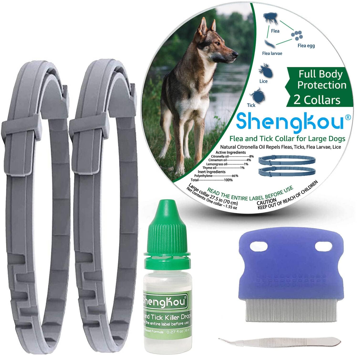 ShengKou Flea Tick Collar Large Dog 2 Pack