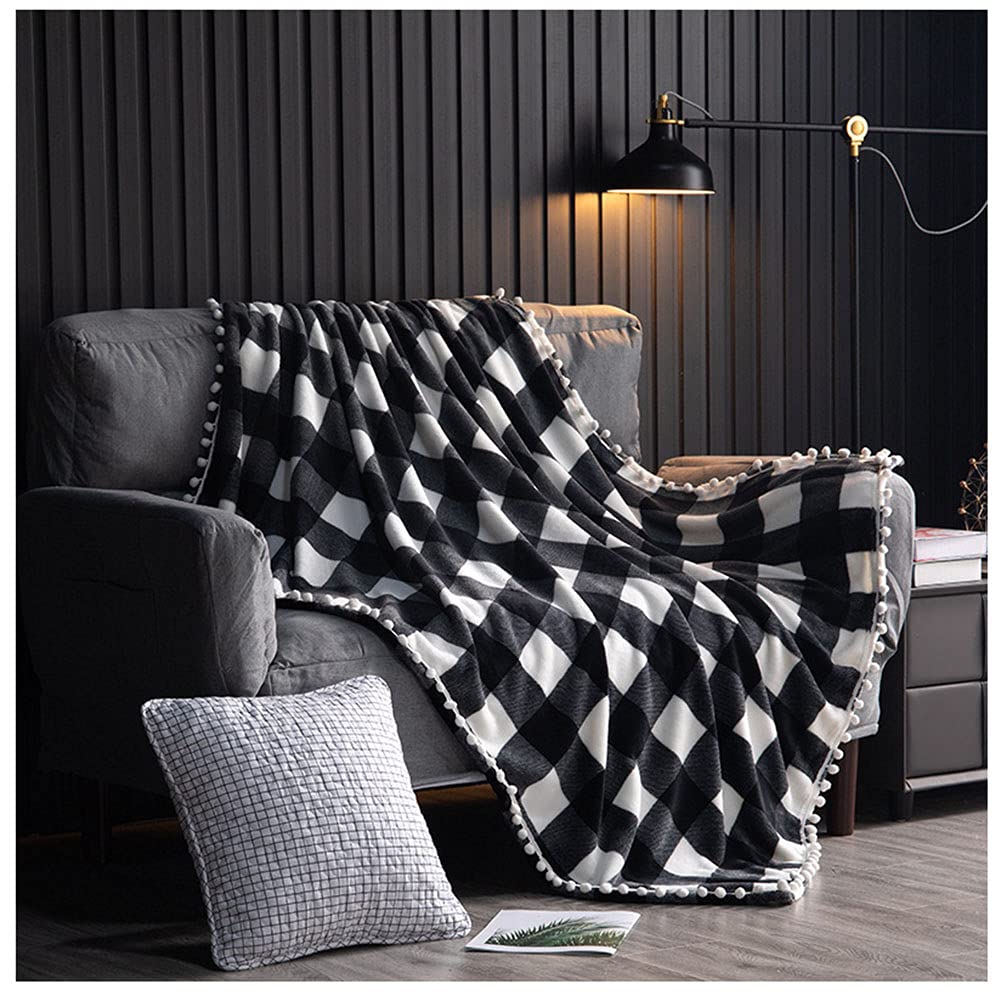 Pogrubiony pled frędzel miękki pluszowy koc kula sofa kołdra ciepły flanelowy koc polarowy lekki przytulny koc na łóżko miękki koc narzuta na kanapę narzuta na łóżko, kanapę, samochód czarny 150 * 200 cm