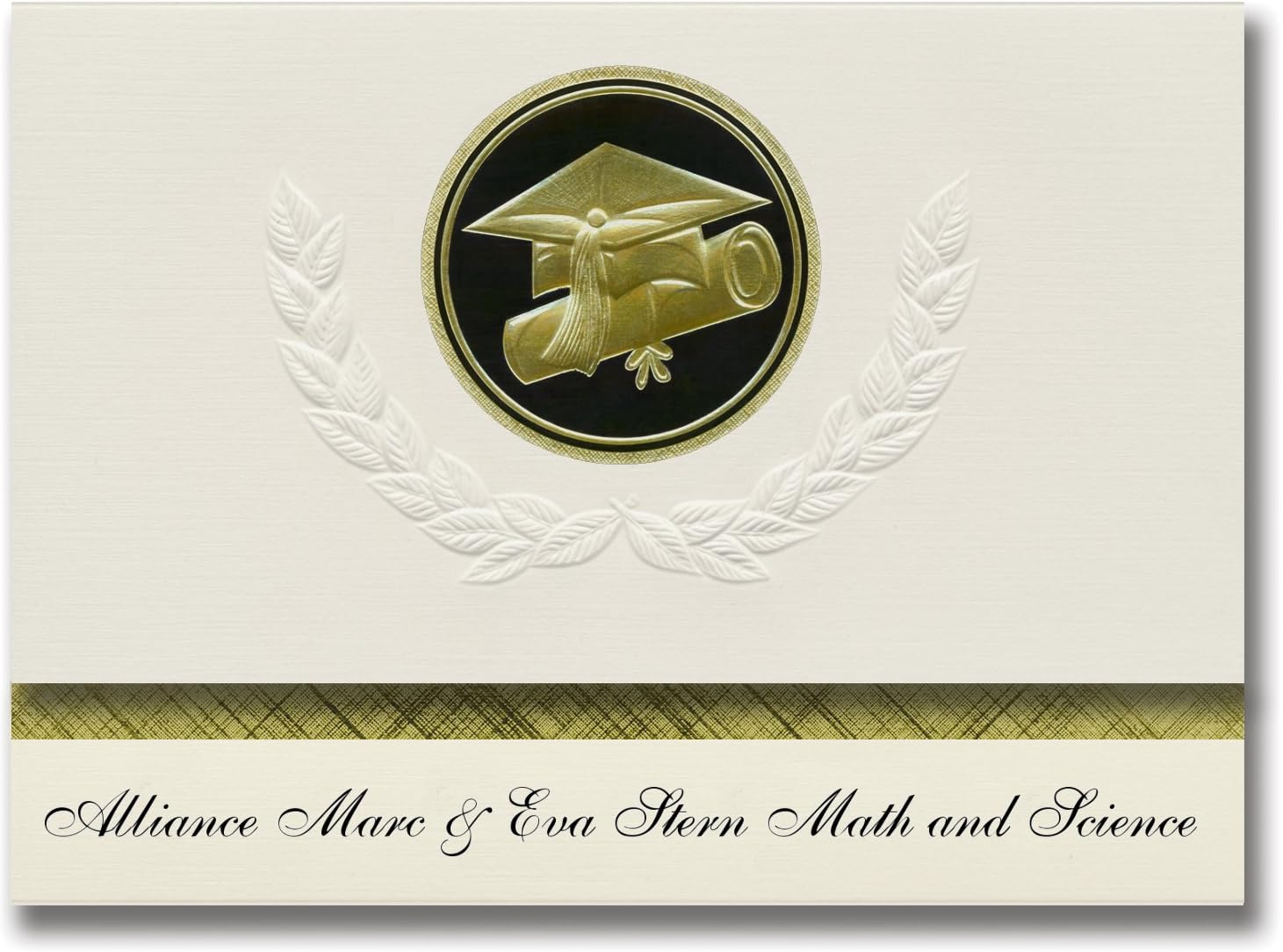 Signature Announcements Alliance Marc & Eva Stern Math and Science (Los Angeles, CA) Graduation Announcements, Presidential Elite Pack 25 Cap & Diploma Seal. Black & Gold.