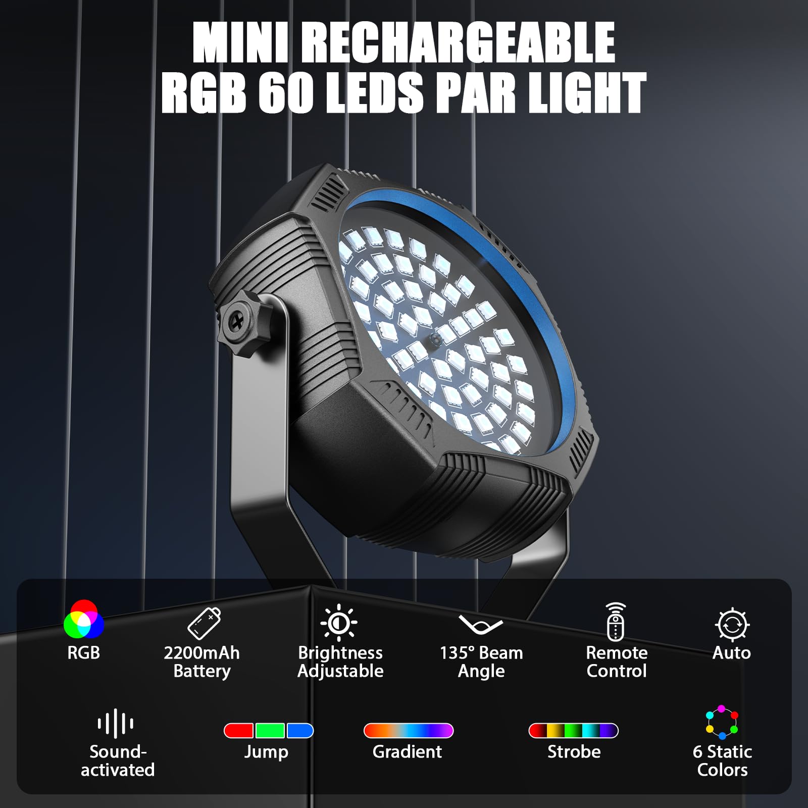 4 pezzi 30W Mini RGBW 60 LED Par faro batteria con telecomando ricaricabile luce de palcoscenico stroboscopica con Modalità Suono/Auto illuminazione luci da discoteca per festa DJ compleanno camera