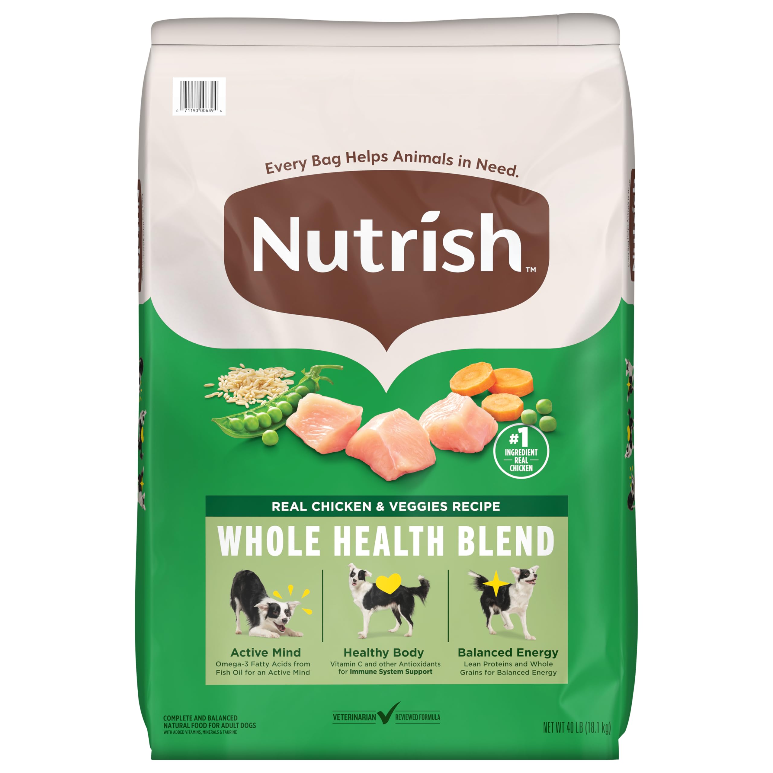 Nutrish Dry Dog Food Real Chicken & Veggies Recipe Whole Health Blend, 40 lb. Bag, (Rachael Ray)