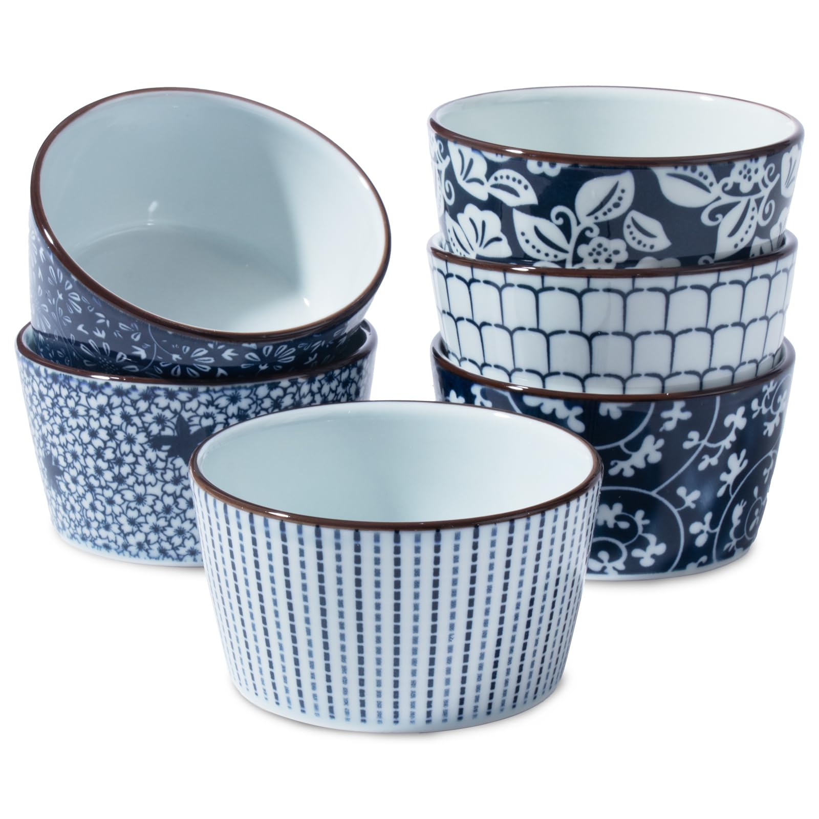 6 Oz Ceramic Ramekins, Creme Brulee Ramekin Oven Safe for Pudding, Creme Brulee, Dipping Sauce Bowls, Ramekins for Baking Souffle, Ice Cream,set of 6