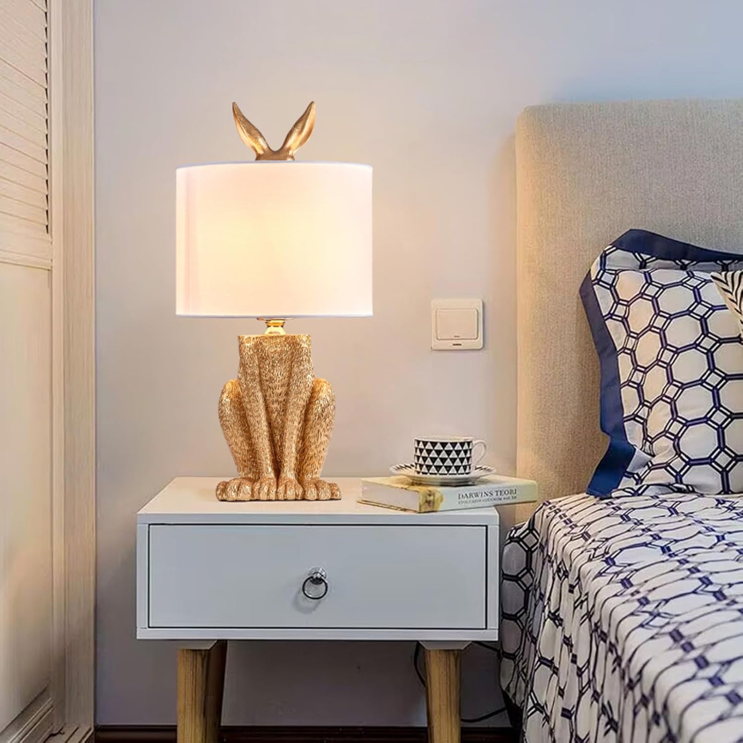 Modern Gold Rabbit Bedside Lamp Table Lamp, Bedroom Lamp Lighting Fixtures for Home Bedroom Parties Patio Office Indoor (Bulb Not Included)
