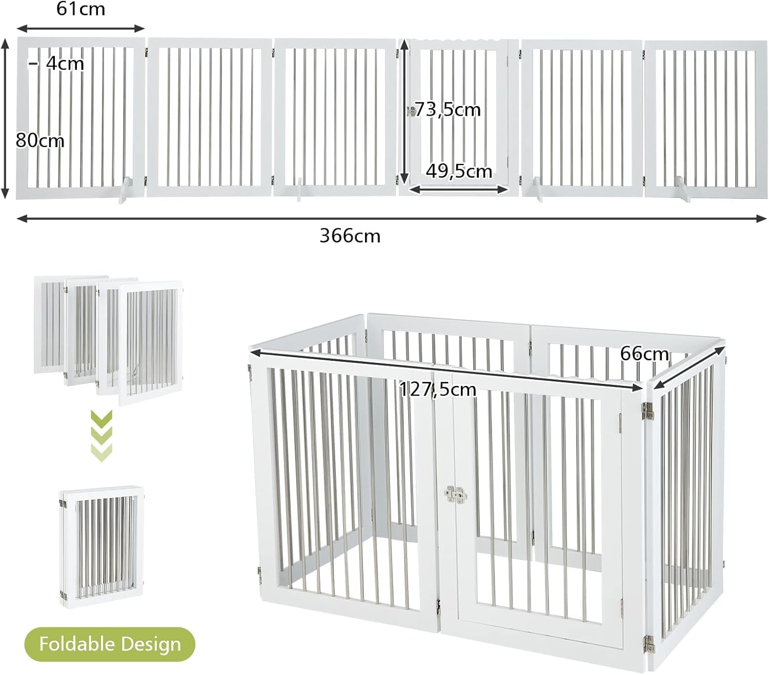 GOPLUS Parque para Mascotas Plegable, Recinto para Perros con 6 Paneles de Madera y Tubos de Acero Inoxidable, Valla Multiforme para Cachorros con Bisagras Escalera