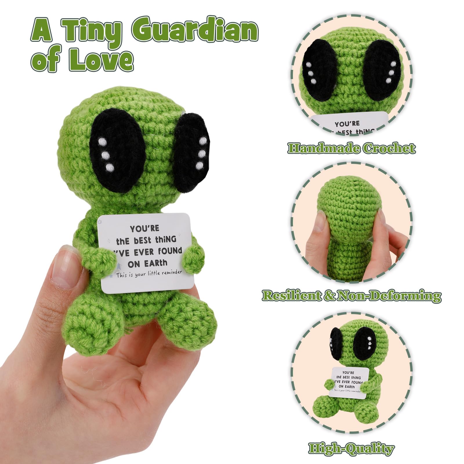 Funny Alien Gifts for Men Women - Handmade Crochet Emotional Support Alien with I Need Some Space Card, Cute Knitted Desk Decor Birthday Gift for Best Friend Coworker Sci-Fi Fan Introvert