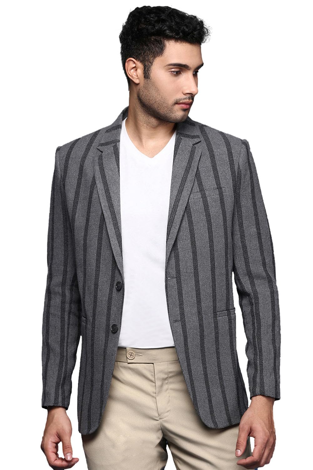 Men Stripe Print Single Breasted Formal Blazer | Notched Lapel Full Sleeves Cotton Blazer for Mens | Slim Fit Regular Length Blazer for Men's-image-39