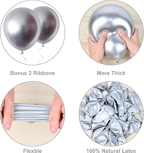 Miniatura 3 de Globos metálicos plateados de diferentes tamaños, 105 piezas de guirnalda de globos plateados cromados de 18, 12, 10 y 5 pulgadas, globos metálicos