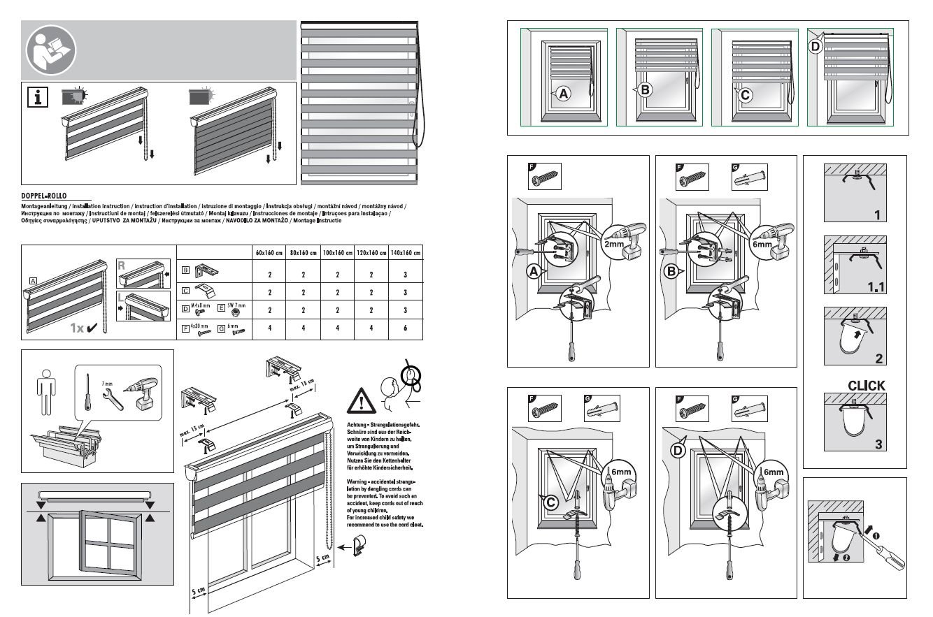 Gardinia Store Double avec Coffre, Jour/Nuit, Commande Latérale, Bandes Transparentes et Occultantes, Kit de Montage Inclus, Blanc, 60 x 160 cm (LxH) 12940