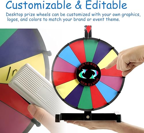 Miniatura 4 de PRUNkuar Rueda de premio de 12 pulgadas de doble uso para mesa o pared, resistente color editable con 12 ranuras, rueda giratoria para oficina en