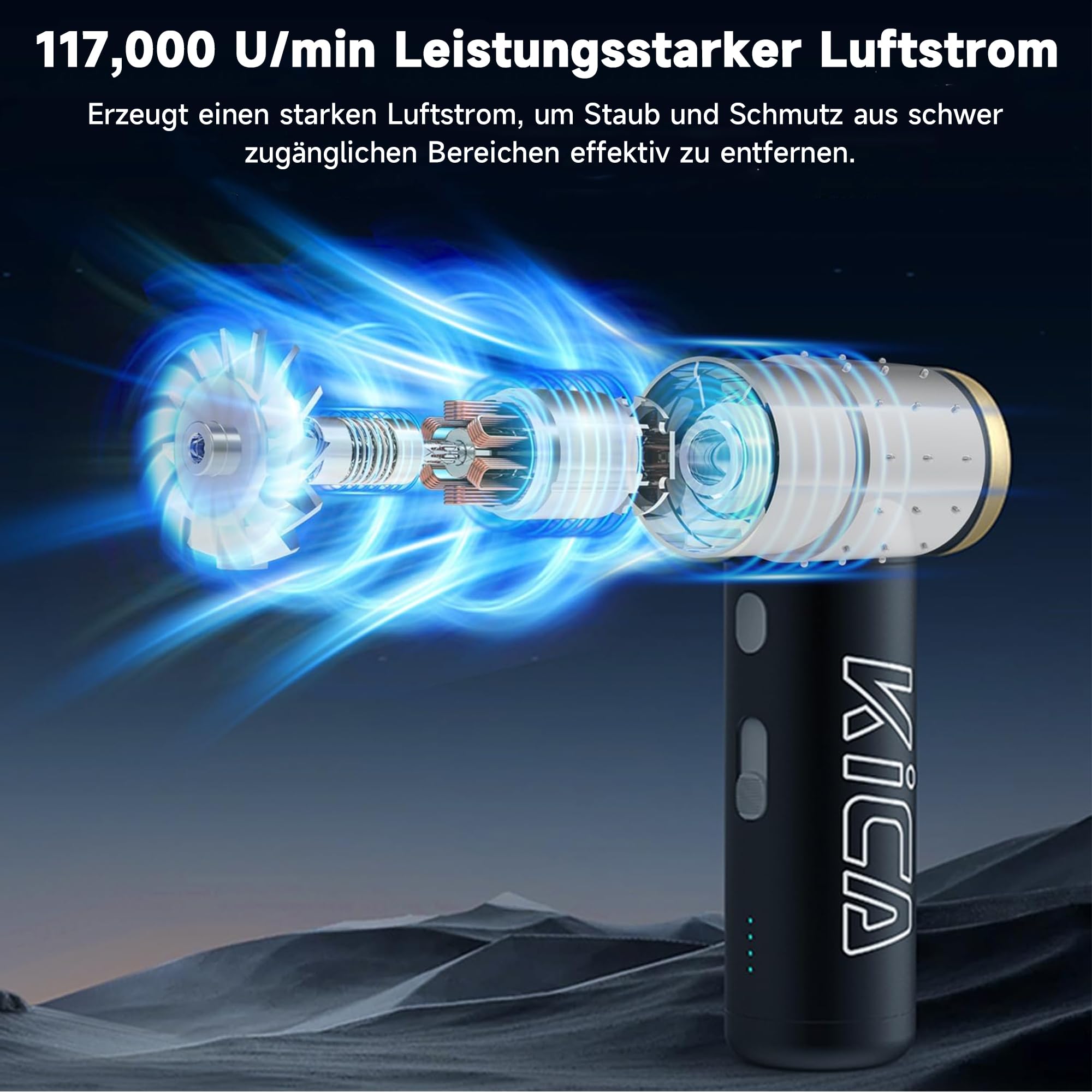 Kica JetFan 2S Elektrische Staubgebläse 117000 U/min Mini Air Duster Stufenloser Regelung Turbotaste Rot