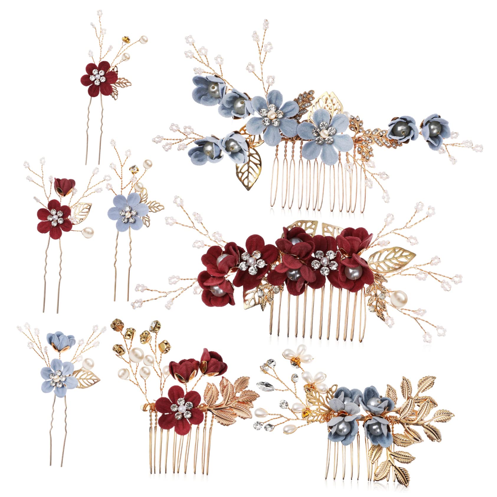 Beatifufu 2Set Wedding Hair Accessories for Bridal Handmade Floral Pearl Hair Combs and Clips Elegant Delicate Hair for Women for Weddings