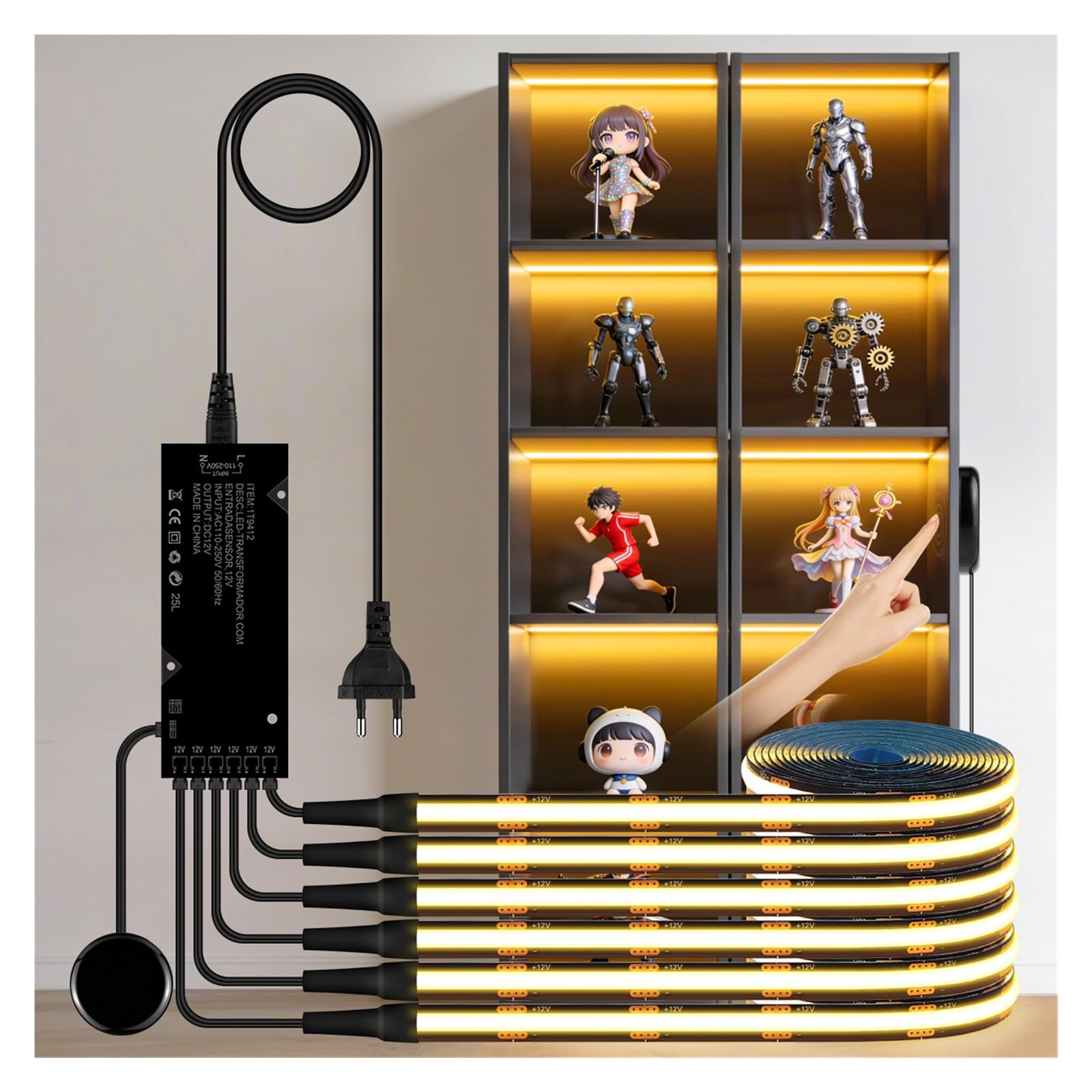 Smart Through Wood Touch Sensor COB LED Strip Black PCB Wbudowana szafka TV Podświetlenie ściany Podłączenie równoległe Lampy 1-3M 1-6 szt. (naturalna biel, 3 szt. czarna taśma LED 3M KIT_EU POWER