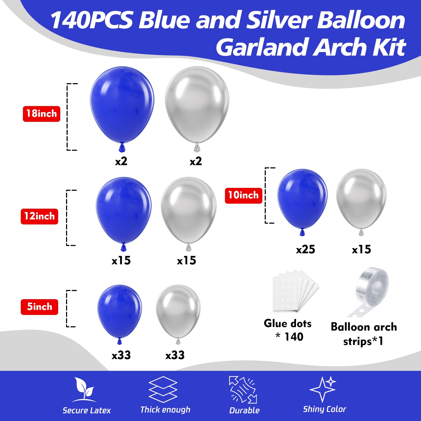 Amazon.com: HKYOOD 140Pcs Blue and Silver Balloon Garland Arch Kit