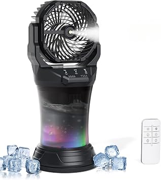 Portable Misting Fan for Outdoors Patios - 30000mAh Rechargeable Battery Powered Camping Fan, 4 Spray Mister with Timer, Fits 10-13" Bucket, 4 Speed, 90 Auto Oscillation for Garden Sports Travel Golf