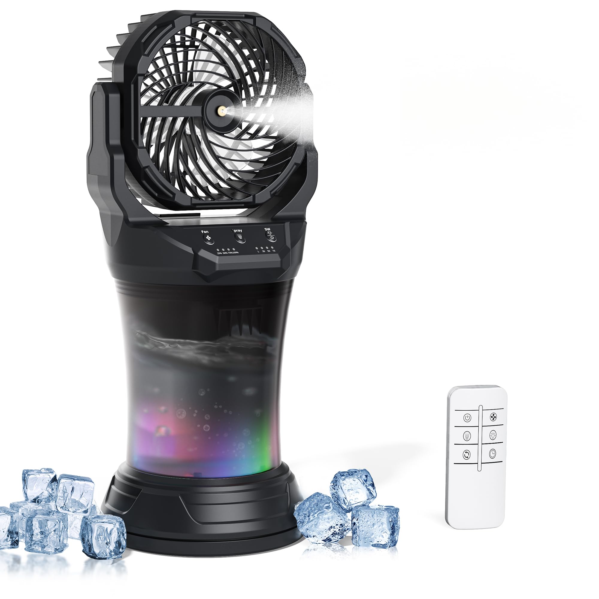 Portable Misting Fan for Outdoors Patios - 30000mAh Rechargeable Battery Powered Camping Fan, 4 Spray Mister with Timer, Fits 10-13" Bucket, 4 Speed,