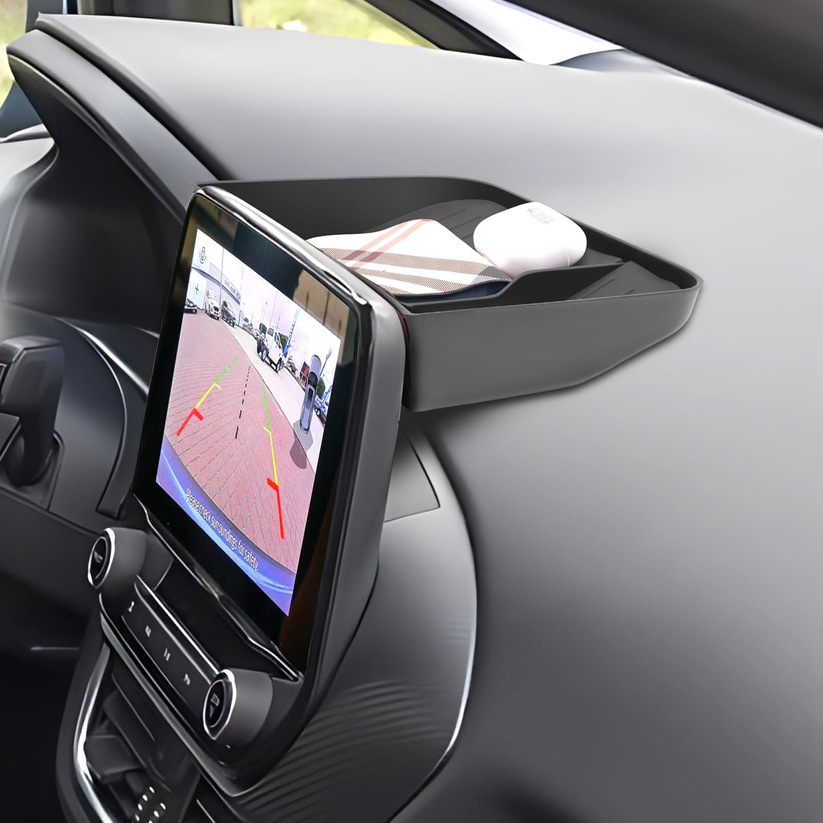 Vano Portaoggetti del Cruscotto Centrale Compatibile con Ford Puma 2020-2025, Console Centrale Portaoggetti, Ford Puma Organizer per Console Centrale con Tappetino Antiscivolo (Nero)