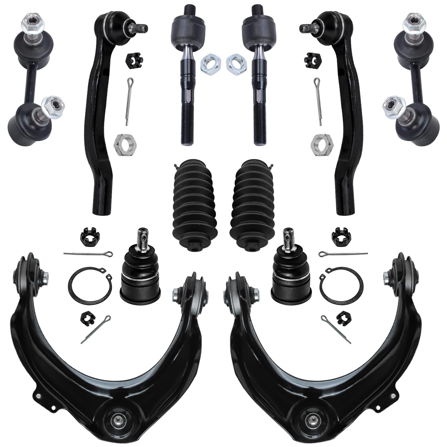 Detroit Axle - 12pc Front End Control Arms Kit for 98-02 Honda Accord, Upper Control Arms Tie Rods Sway Bars Boots Lower Ball Joints 1998 1999 2000 2001 2002 Replacement
