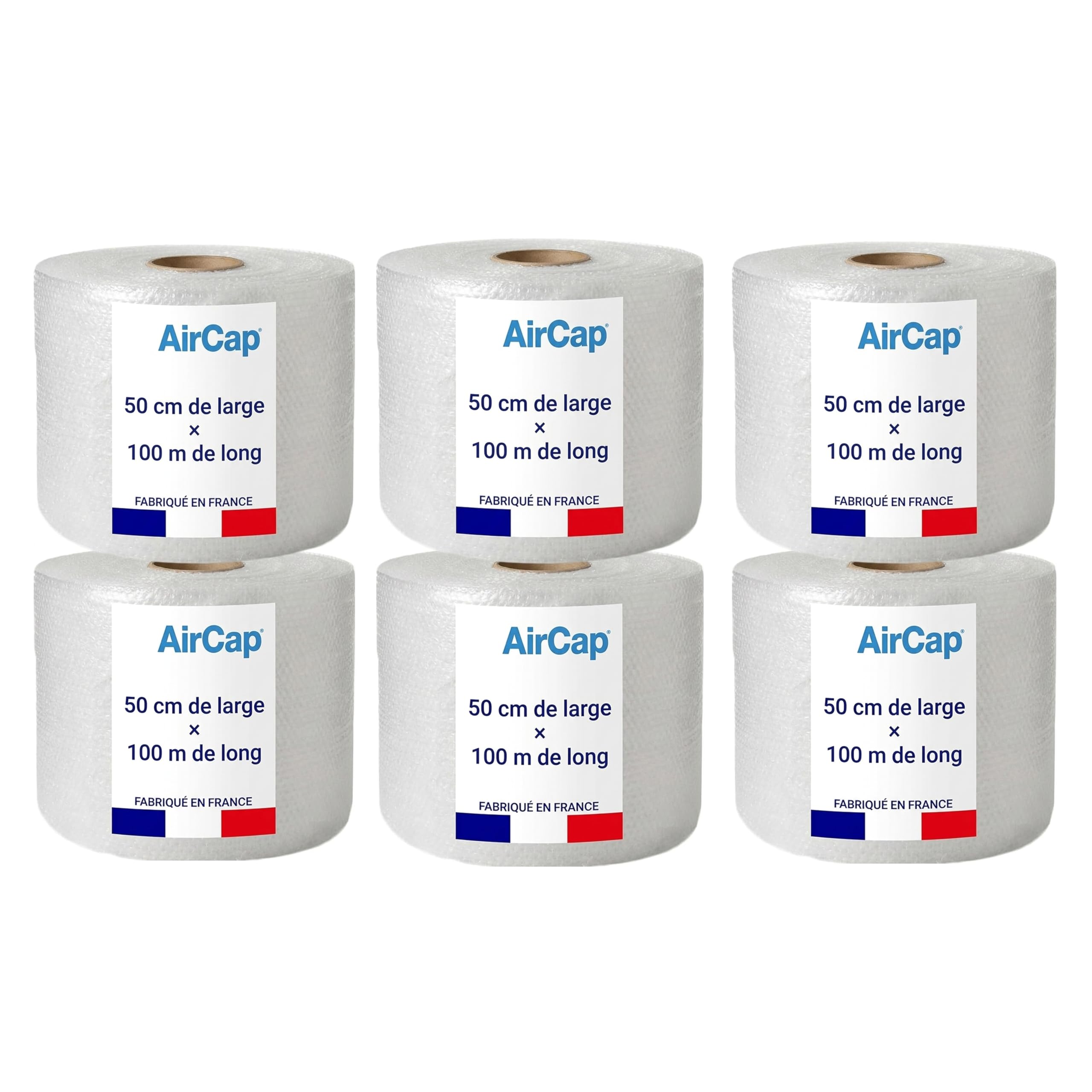 Jeco - Lot de 6 rouleaux film papier bulles 50cm x 100m Aircap tri-couche avec film barrière gain de place recyclable