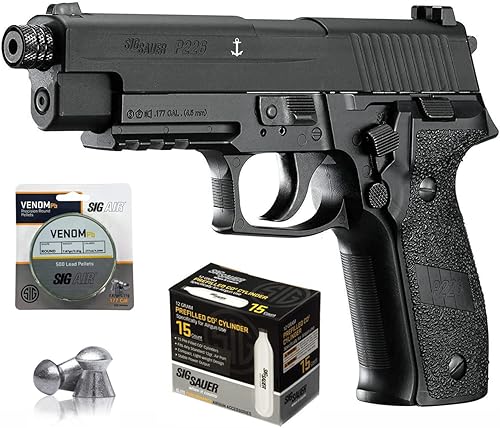 SIG Sauer Pistola de aire P226 con CO2 de 042oz paquete de 15 y paquete de 500 pellets de plomo negro