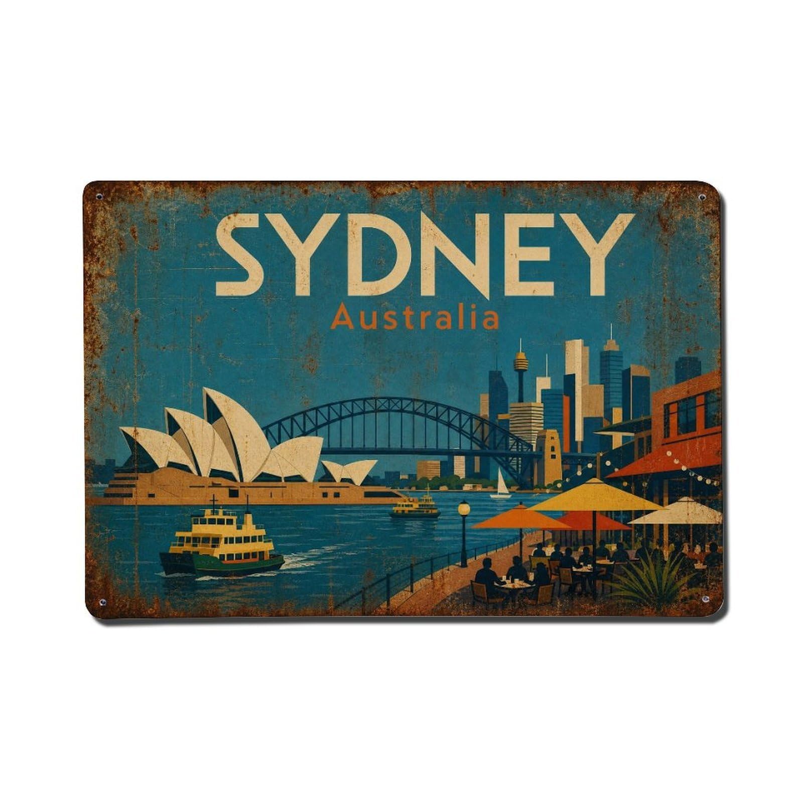 Sydney Australia Harbor Waterfront Travel Vintage Metal Tin Sign