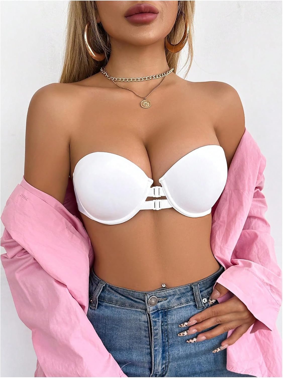 SweatyRocks Women's Strapless Bras Front Closure Padded Underwire Push Up Bra - Image 2