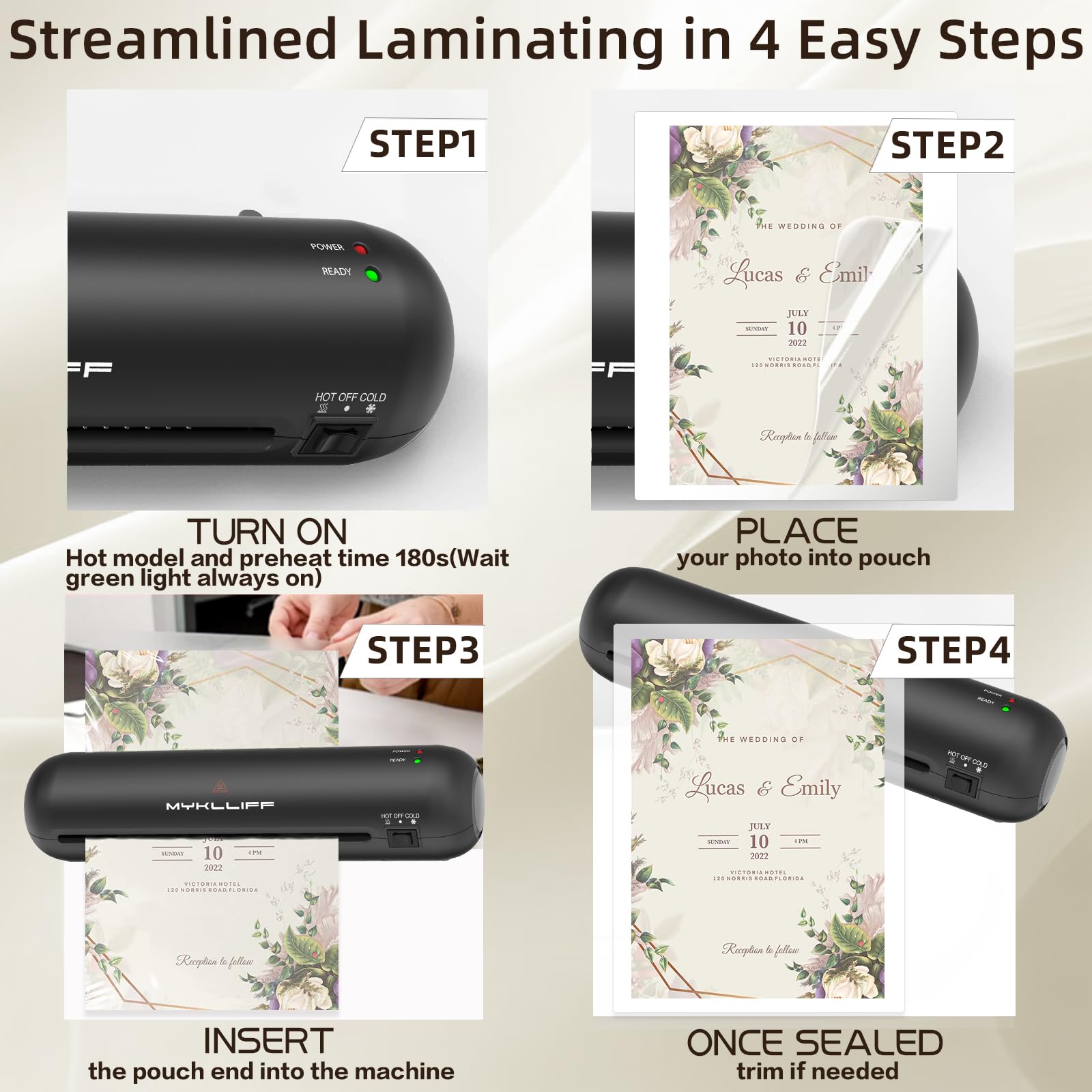 Laminatrice termica portatile da 22,9 cm con modalità calda e fredda, piccola macchina per laminazione A4 con rilascio di inceppamento ABS, riscaldamento 3 minuti, kit di laminazione fotografica 6 in