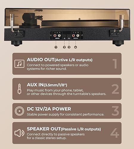 Miniatura 7 de Vangoa Tocadiscos, tocadiscos de diseño dividido con altavoces con luz, 20 W, dos altavoces externos, tocadiscos de alta fidelidad para reproductor