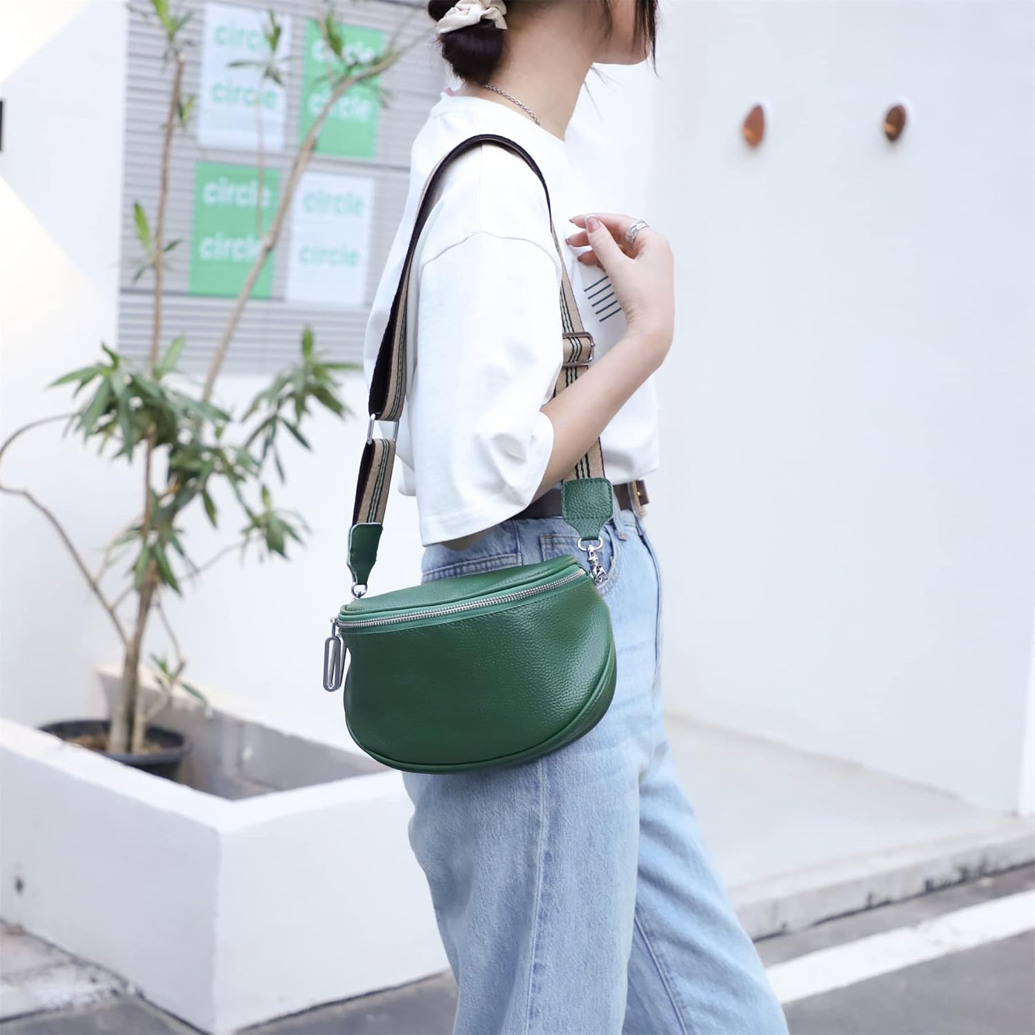 Fanny Pack Crossbody Bags For Women Genuine Leather Fashion Belt Bag Waist Purse (Green01)
