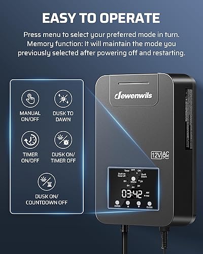 Miniatura 2 de DEWENWILS Transformador de paisaje de bajo voltaje de 200 W con sensor de fotocélula y temporizador, 120 V CA a 12 V14 V CA, transformador de