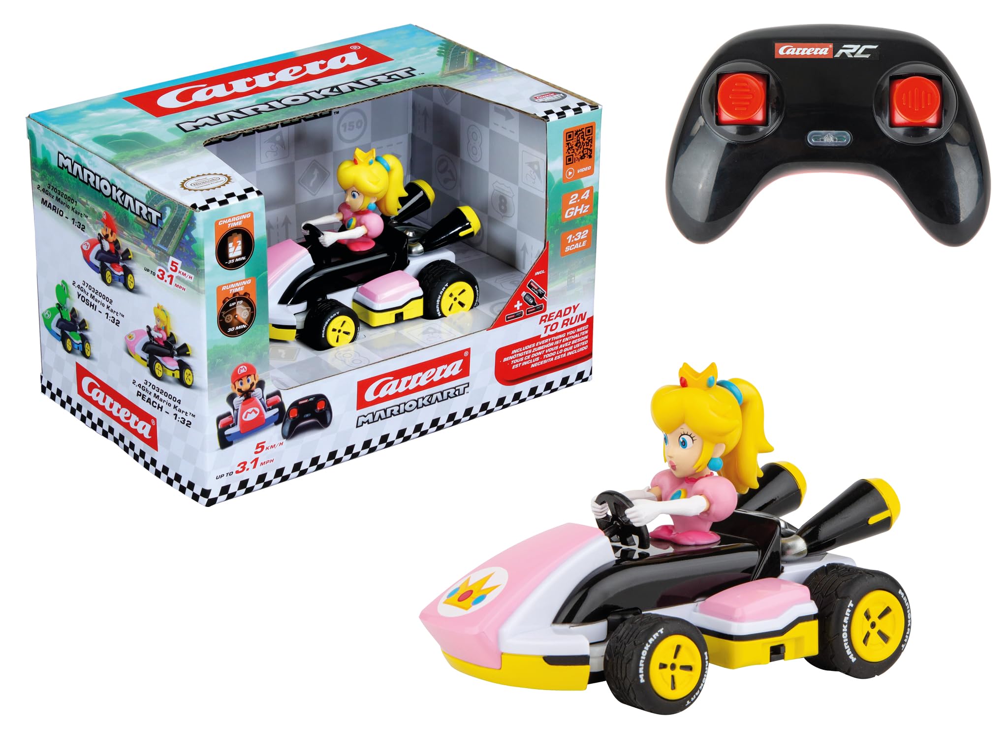 Carrera RC I 2.4GHz Mario Kart Race Kart 1:32 I Peach RC Vehicle I Officially Licensed I Length: 12cm Width: 8cm Height: 8cm
