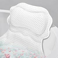 SetSail Bath Pillow for Tub: 4D Breathable Mesh, Ergonomic Neck & Back Support, 6 Strong Suction Cups, Quick-Dry Hook - White