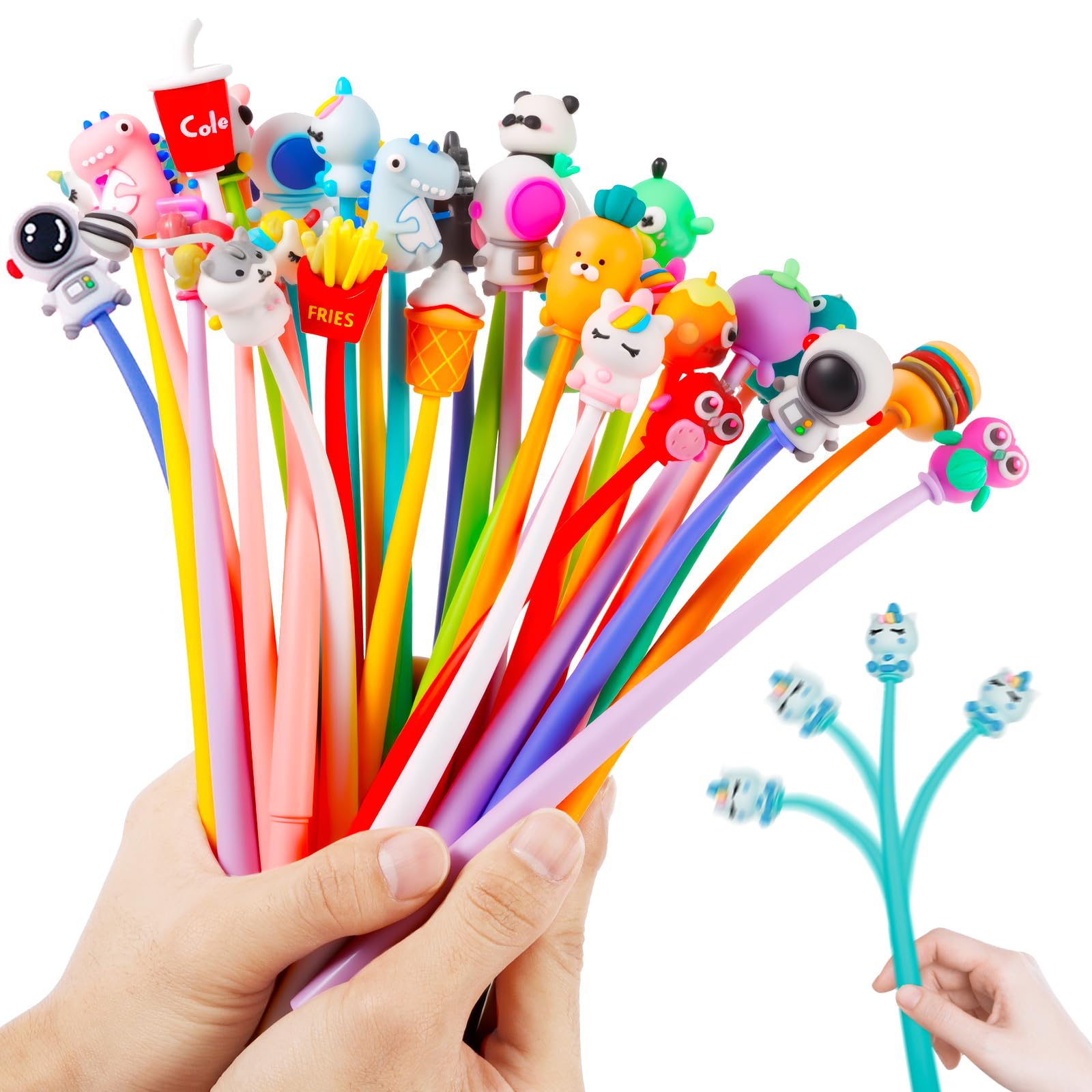 32 Piece Funny Gel Pens Set, Cute Animal Gel Pens, Soft Scratching Pens for 5 6 7 8 9 10 Year Old, Fidget Pens for Kids with Colorful Cartoon Patterns, Guest Gifts Kids Parties & Give Aways