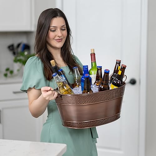 Miniatura 3 de BREKX Colt - Recipientes para bebidas con acabado de cobre para fiestas, cubetas ovaladas martilladas para 16 botellas para fiestas, cubos de hielo