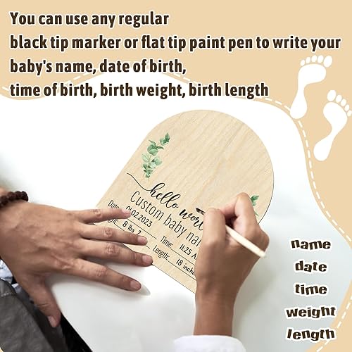 Miniatura 3 de Mayyi Letrero de anuncio de nacimiento para recién nacido, anuncio de bebé personalizado, letrero de madera grabado con nombre de bebé, accesorios