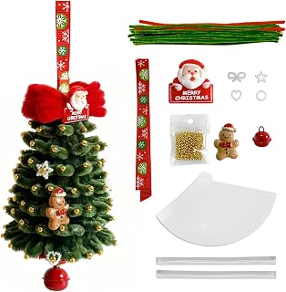 Pipe Cleaners Christmas Tree Ornaments Kit, Pipe Cleaner Craft Set for Holiday Family Activity, Handmade Christmas Hanging Decorations for Car, Wall, Mantels, Bedroom, Classroom, Office (Dark Green)